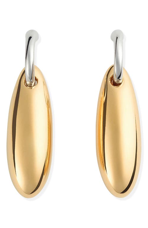 Shop Bottega Veneta Small Ellipse Drop Hoop Earrings In 8119 Silver/yellow Gold