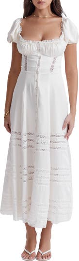 Ramie Milkmaid Dress Puff Sleeve Sheer Peasant Dress, Chemise Style  Underdress, Natural White 