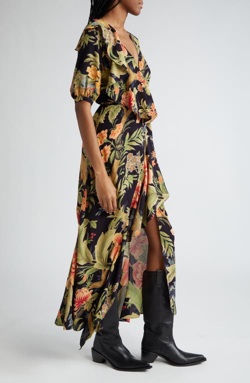 Shop Etro Floral Puff Sleeve Wrap Maxi Dress In Navy Multi