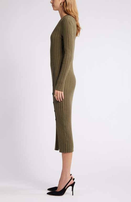 Shop Open Edit Button Sweater Midi Dress In Olive Ivy