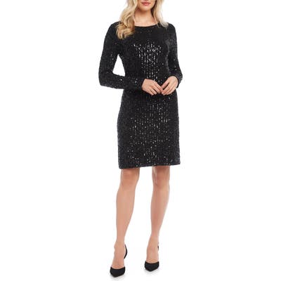 Karen Kane Long Sleeve Sequin Sheath Dress, Black