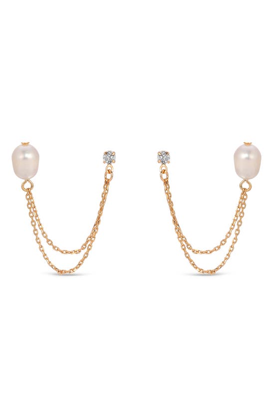 Shop Ettika Cubic Zirconia & Freshwater Pearl Draped Stud Earrings In Gold