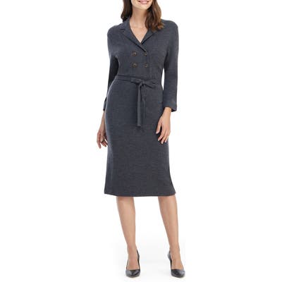 Gal Meets Glam Collection Monica Long Sleeve Midi Sweater Dress, Grey