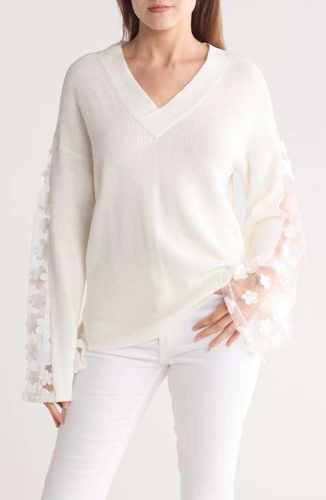 Caballo Appliqué Flower Sleeve Sweater