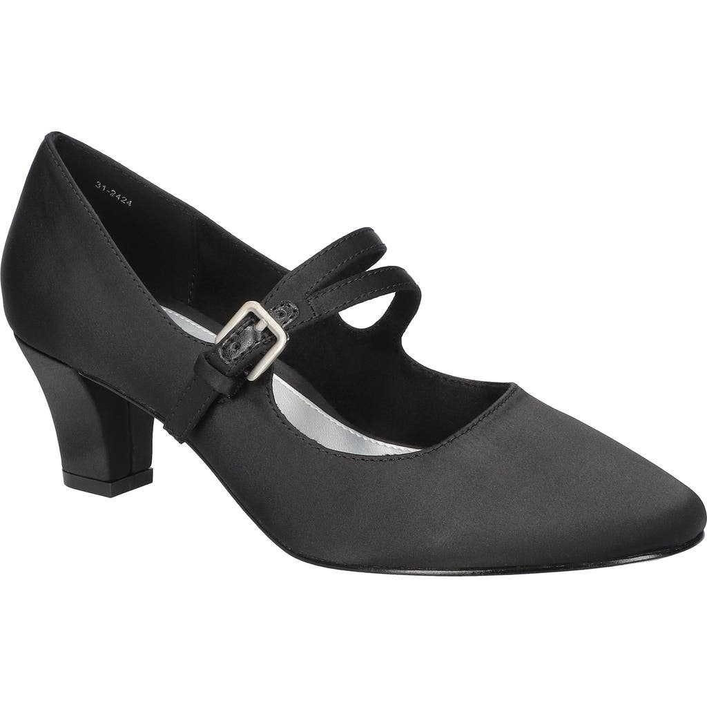 Easy Street Meryl Womens Buckle Faux Leather Mary Jane Heels In Black Satin