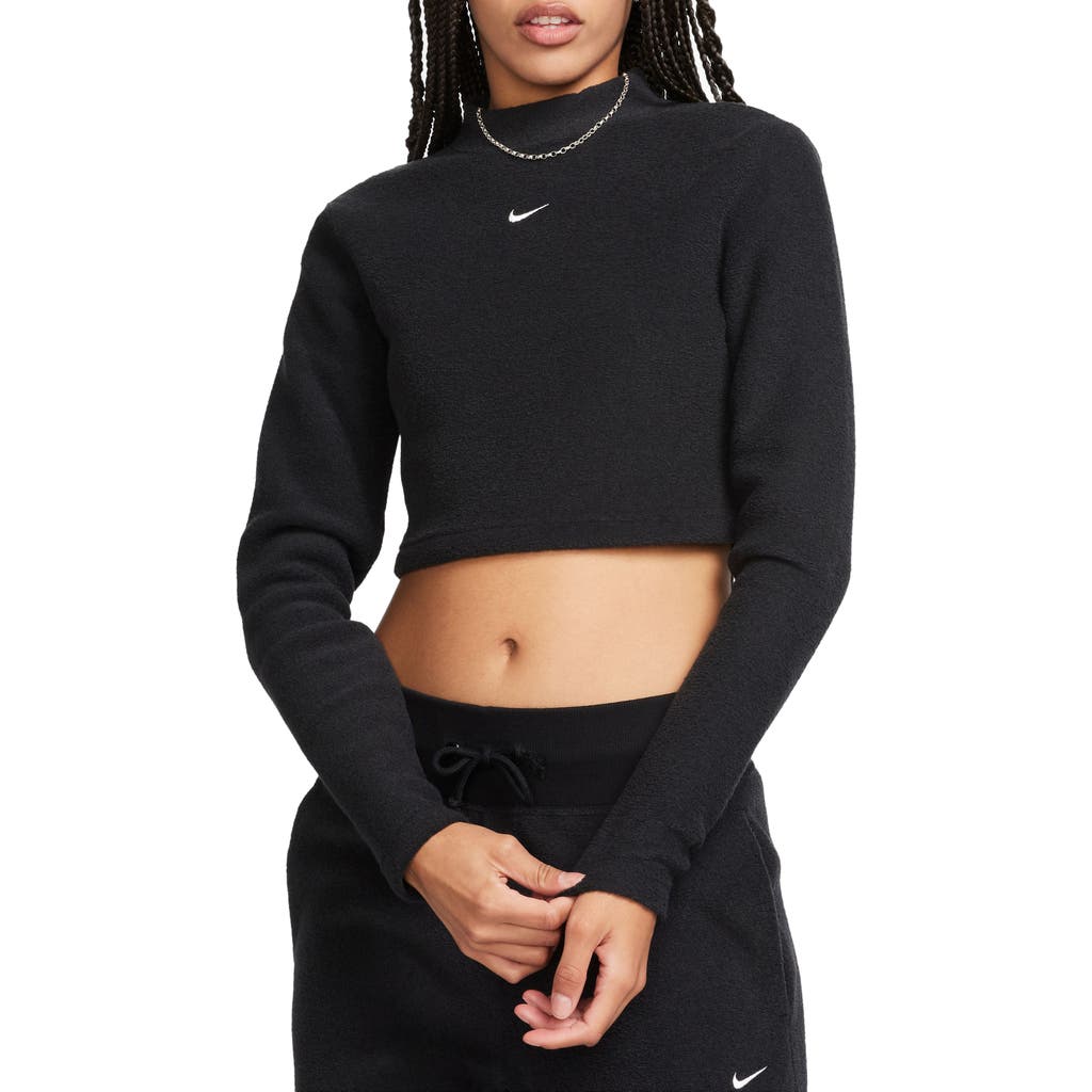 Nike Sportswear Cozy Long Sleeve Crop Top In Black/sail