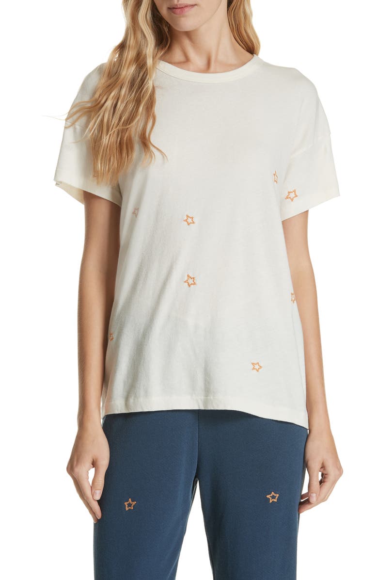 THE GREAT. The Embroidered Boxy Crew Tee, Main, color, 100