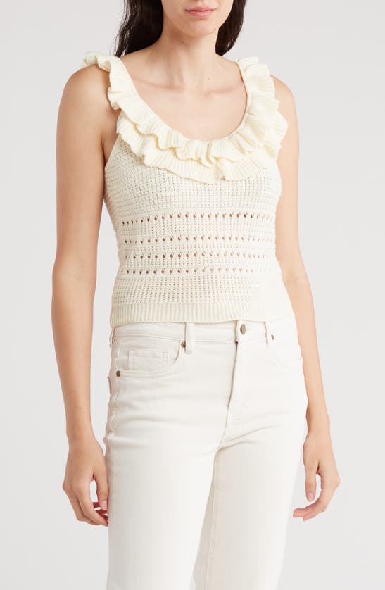 Shop 7 For All Mankind Openwork Ruffle Neck Sweater Tank In White