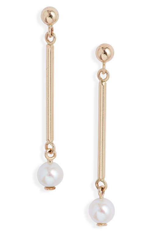 Poppy Finch Cultured Pearl Linear Drop Earrings in 14K Yellow Gold at Nordstrom