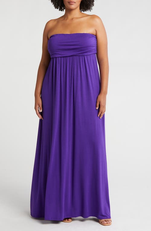 24seven Comfort Apparel Strapless Maxi Dress In Purple