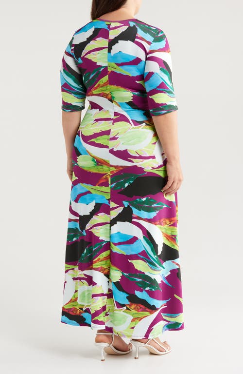 Shop 24seven Comfort Apparel Floral Stretch Maxi Dress In Purple Multi