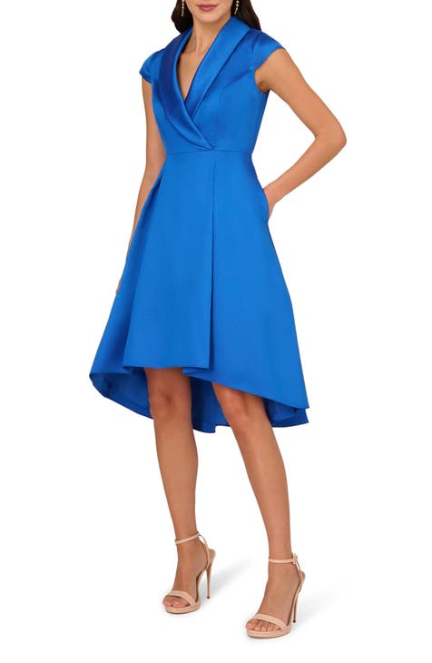 ADRIANNA PAPELL Womens Light Blue Embellished Ruffled Satin Sleeveless  Illusion Neckline Full-Length Formal A-Line Dress 2