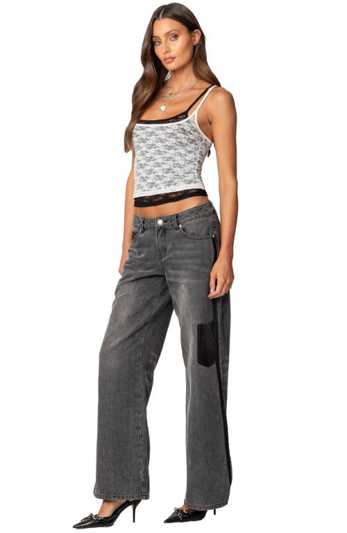 Shop Edikted Deconstructed Low Rise Wide Leg Jeans In Black-washed