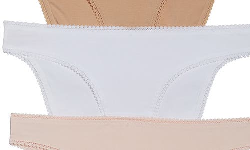 Shop On Gossamer 3-pack Cotton Hip Bikinis In Champagne/blush/white