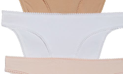 On Gossamer Cabana Cotton Blend Stretch Hip Bikinis, Set Of 3 In Champagne/blush/white