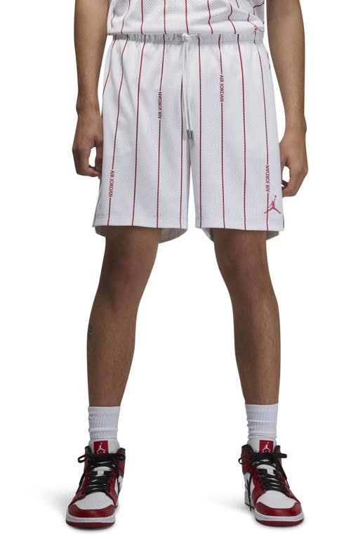 Jordan Essentials Stripe Mesh Shorts in White/Gym Red/Gym Red