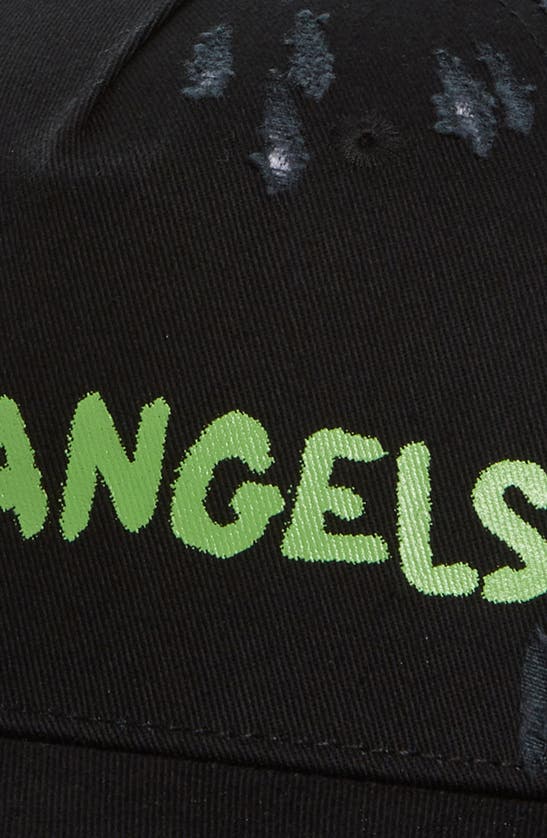 Shop Palm Angels Distressed Logo Baseball Cap In Black Green Fluo