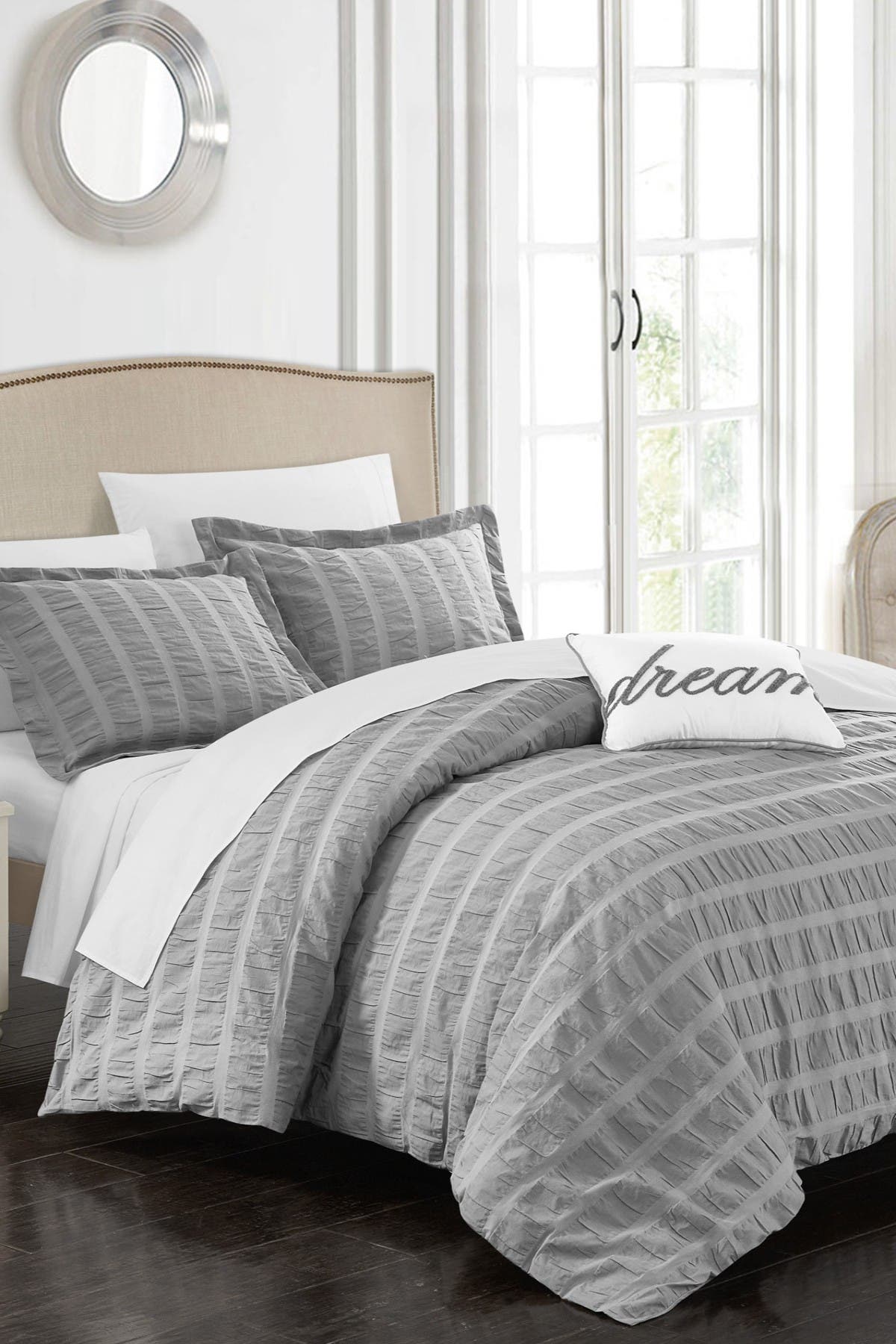 Chic Home Bedding Grey Calamba 200 Thread Count Ruffled Pleated King Duvet Cover 4 Piece Set Nordstrom Rack