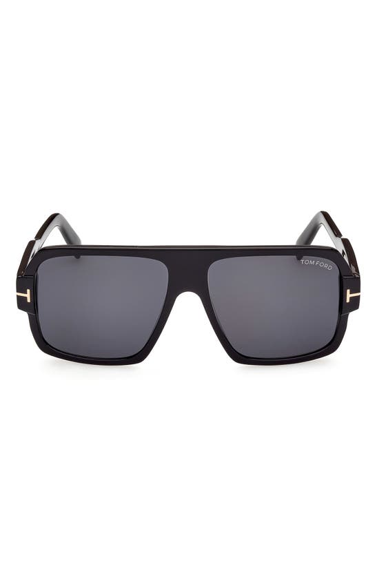 Tom Ford Camden 58mm Square Sunglasses In Shiny Black / Smoke