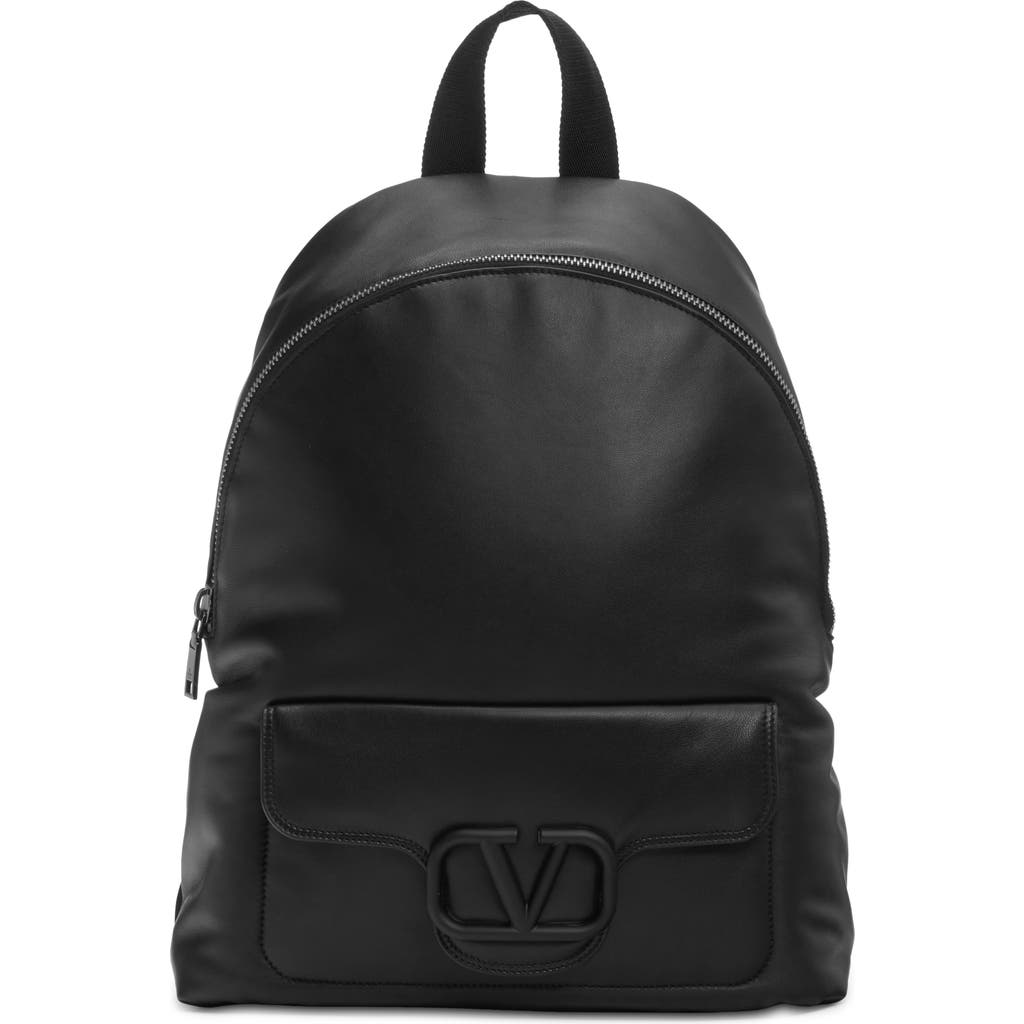 Valentino Garavani Vlogo Leather Backpack In Nero