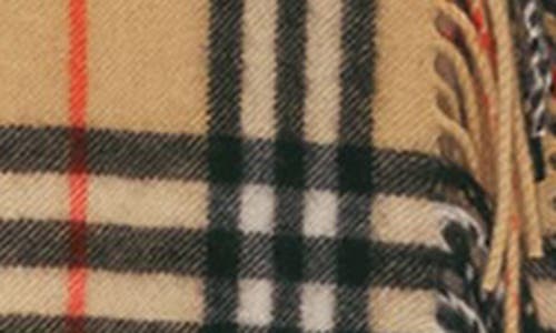 Burberry Medium Check Happy Fringe Cashmere Scarf In Sand