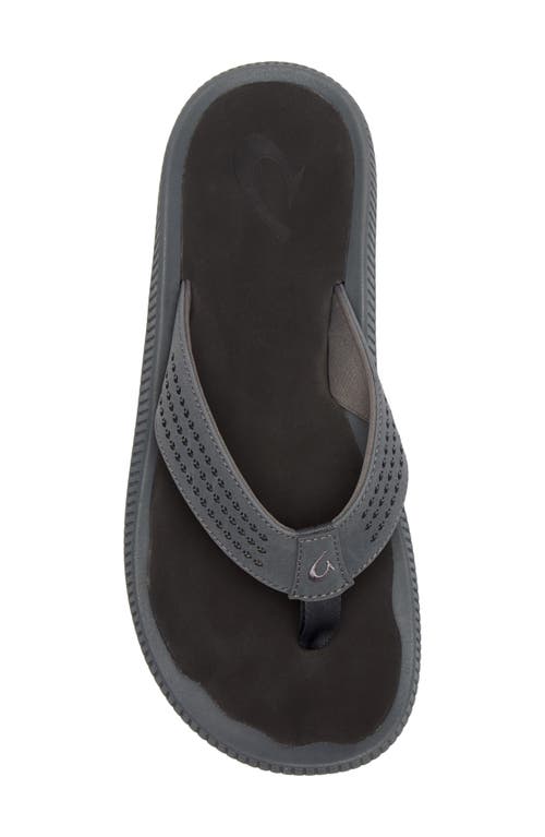 Shop Olukai Ulele Flip Flop In Dark Shadow/black