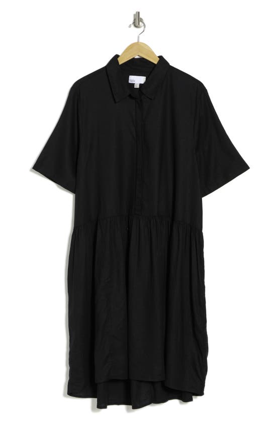 Nordstrom Rack Easy A-line Linen Blend Shirtdress In Black