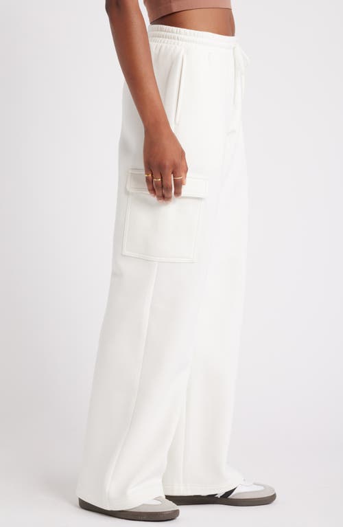 Shop Bp. Elastic Waist Wide Leg Fleece Cargo Pants In Ivory