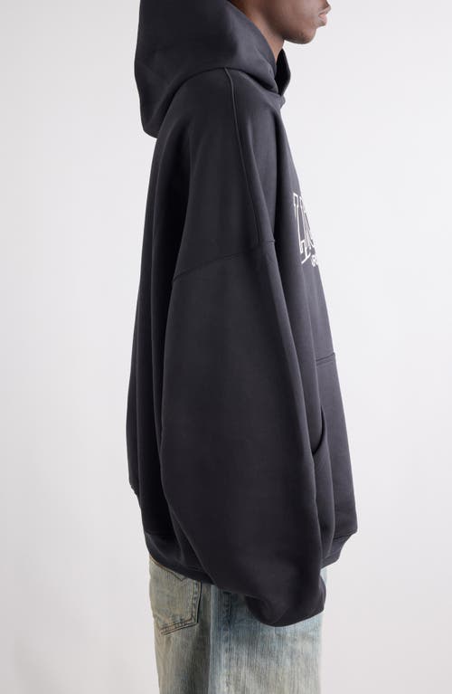 Shop Balenciaga Oversize Cotton Fleece Logo Graphic Hoodie In Washed Black/black