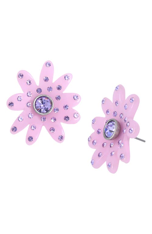 Crystal Daisy Stud Earrings in Lilac Pink