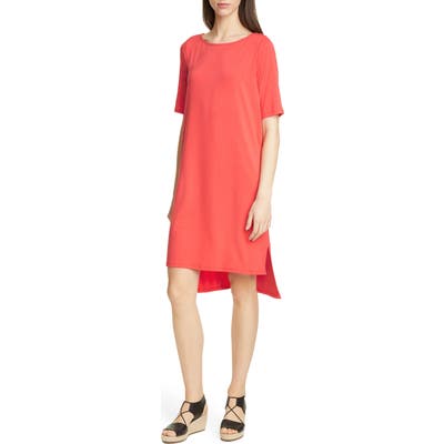 Petite Eileen Fisher Elbow Sleeve Shift Dress, Red