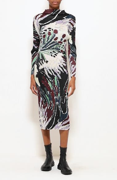 Pleats Please Issey Miyake Frosty Forest Print Pleated Long Sleeve