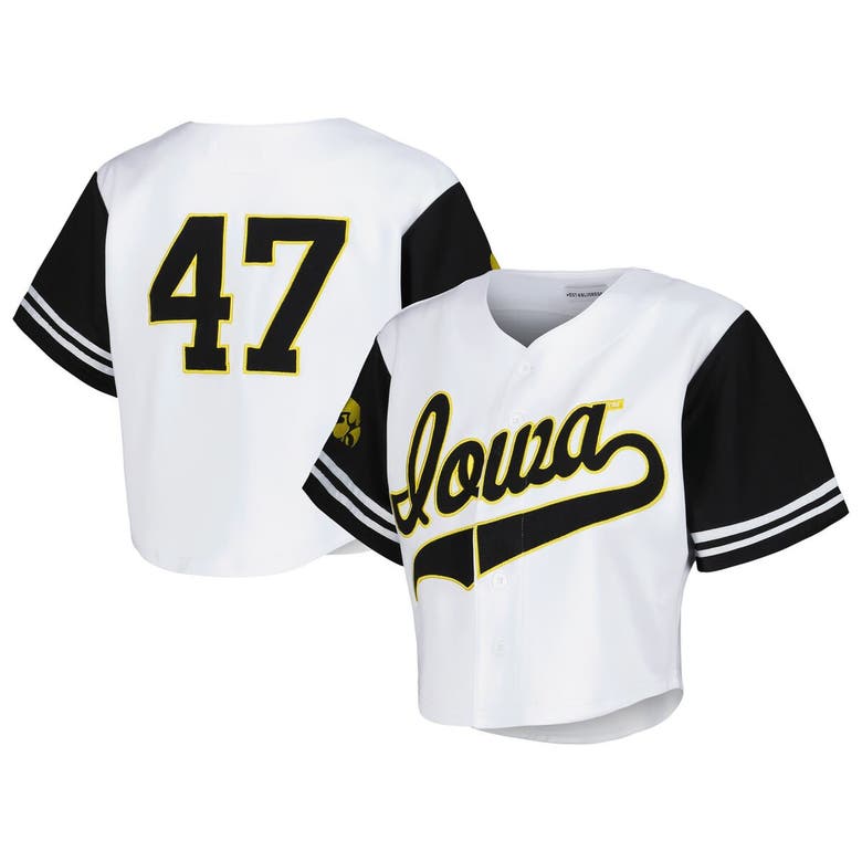 Shop Established & Co. White Iowa Hawkeyes Baseball Jersey Cropped T-shirt