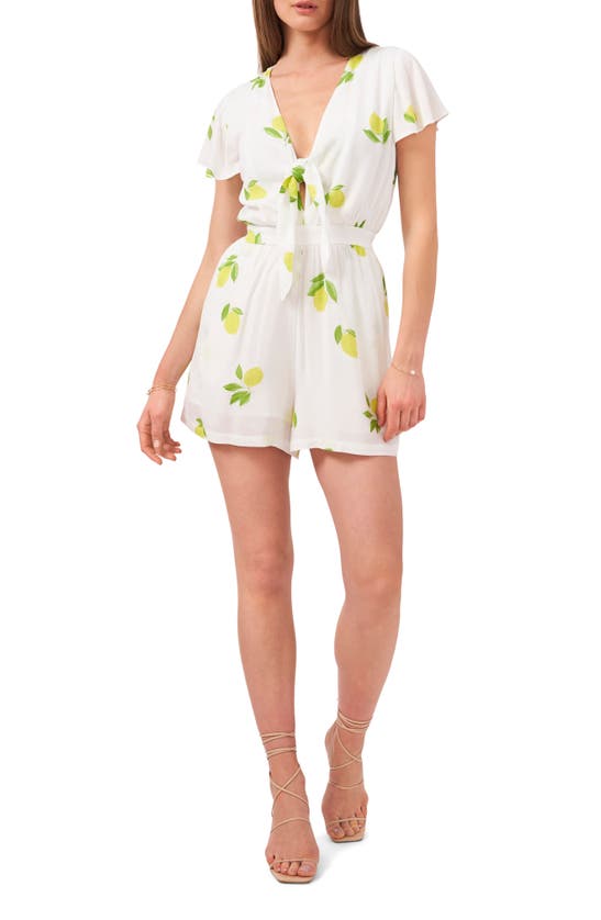 Click to view more detailed imagery on our partner's website 1.state Short Sleeve Tie Front Romper In Lemon Grove Se