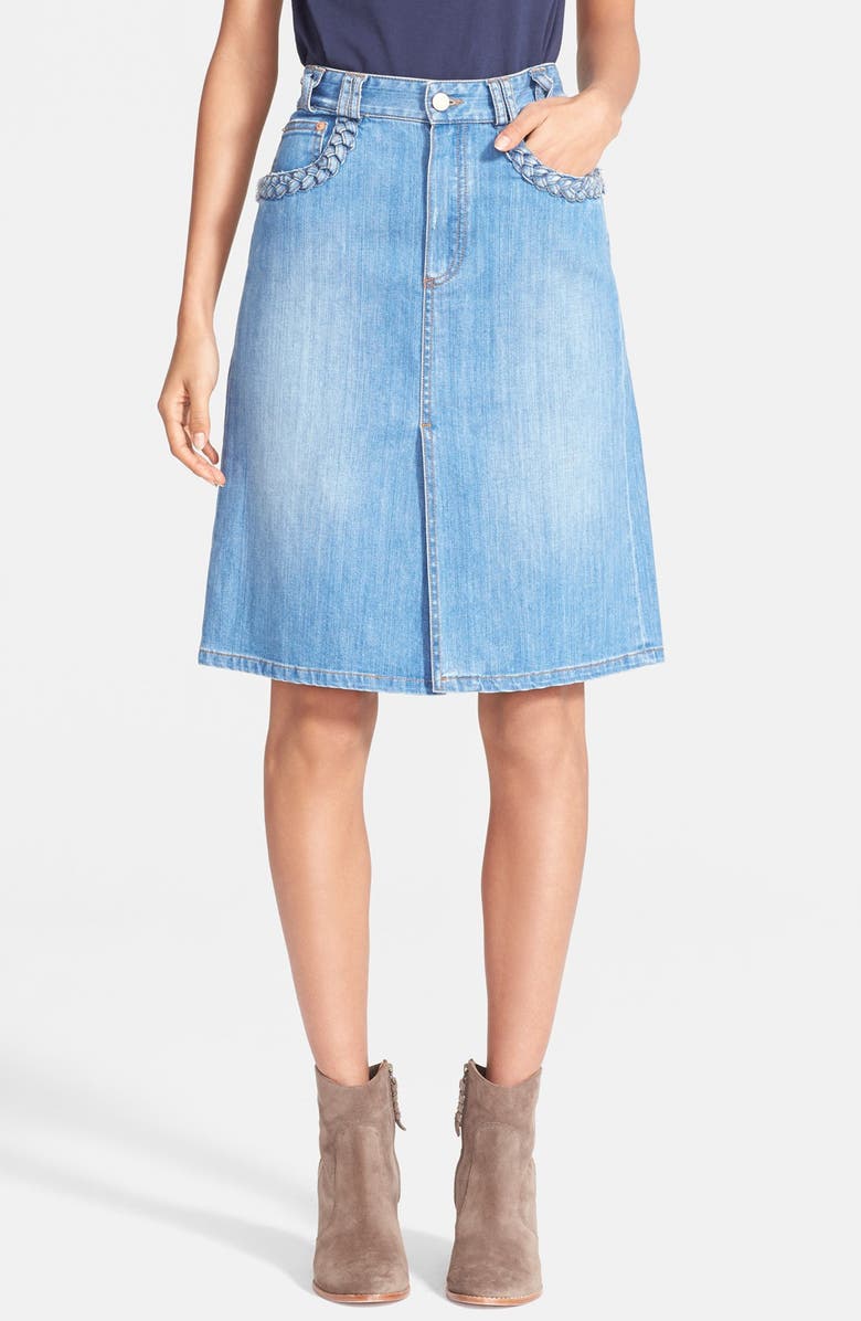 See by Chloé A-Line Denim Skirt with Braided Trim | Nordstrom