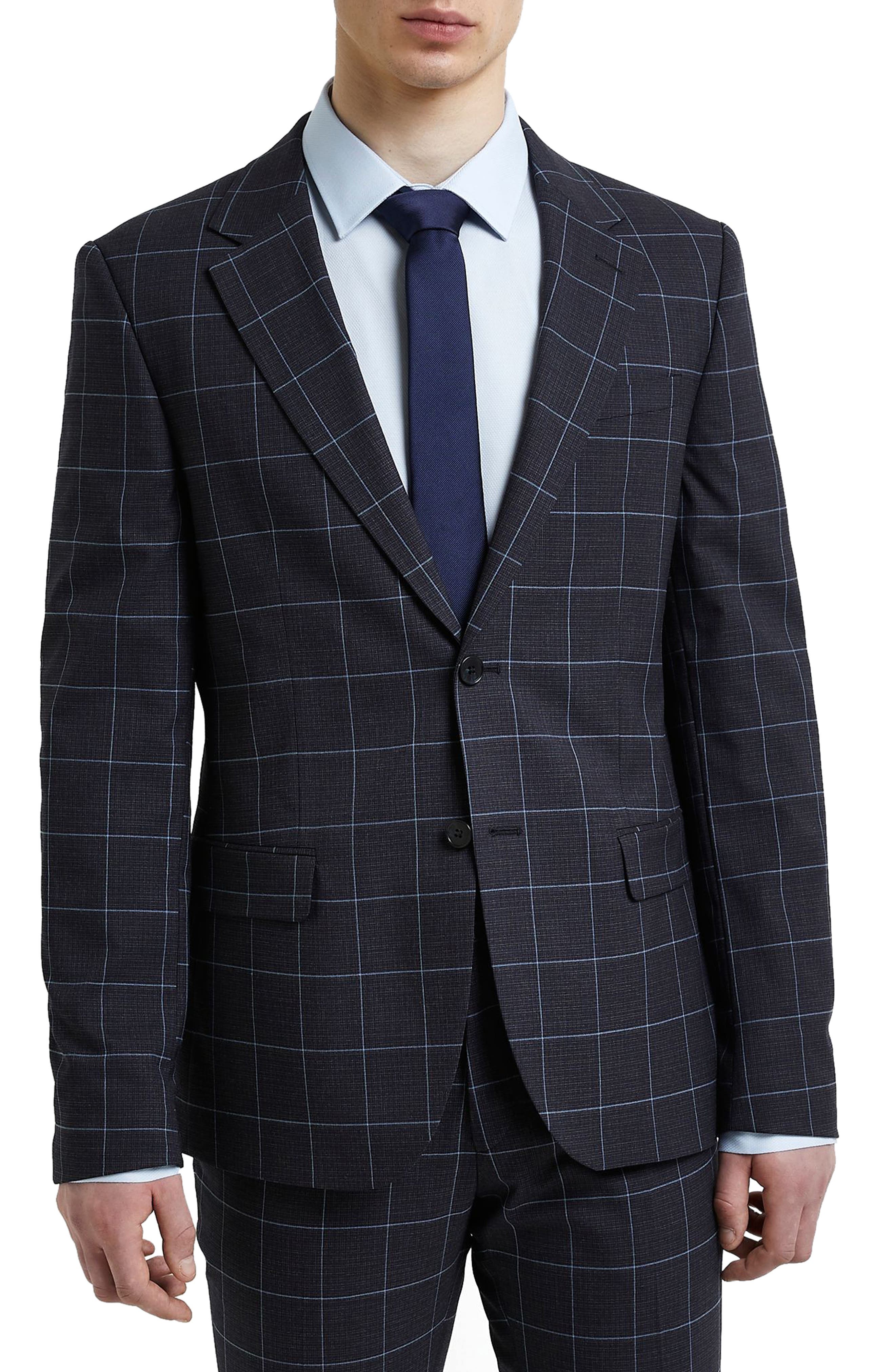 river island blue check suit