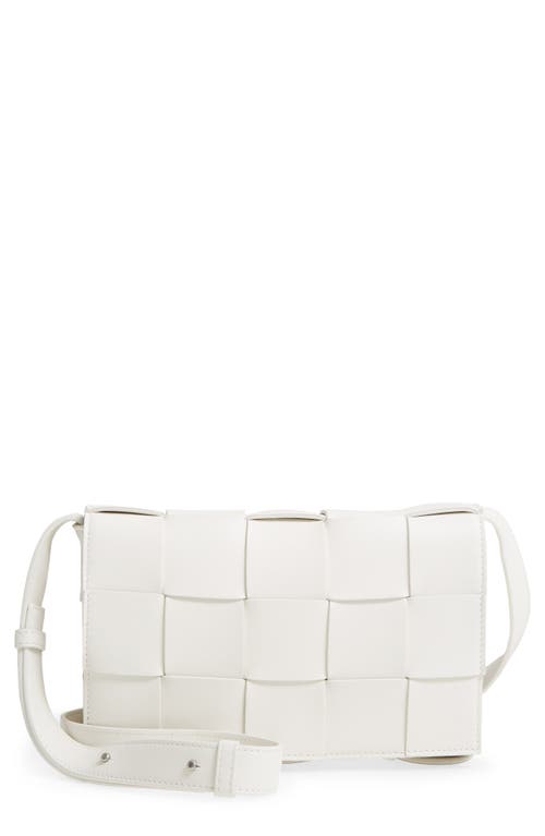 Shop Bottega Veneta Intrecciato Leather Crossbody Bag In White/silver