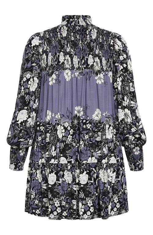 Shop City Chic Cassia Long Sleeve Shift Dress In Blue Floral Plc