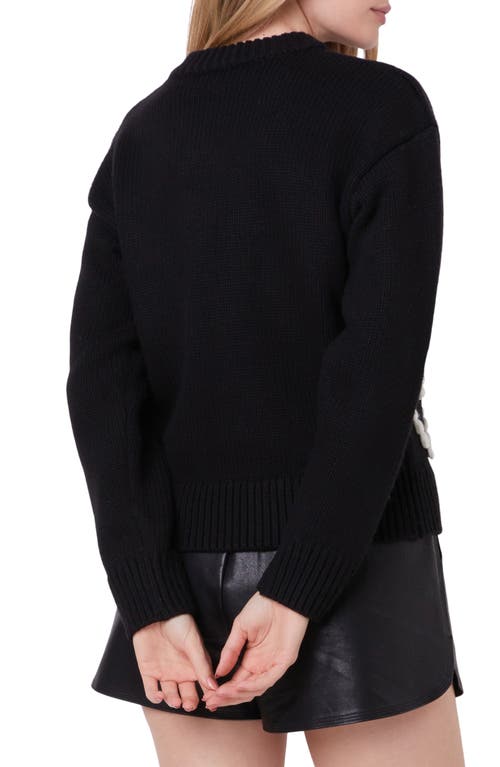 Shop English Factory Pompom Heart Mock Neck Sweater In Black/ivory