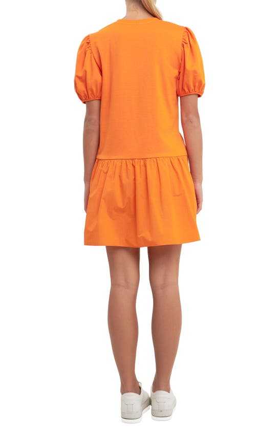 English Factory Puff Shoulder Mixed Media Minidress In Orange