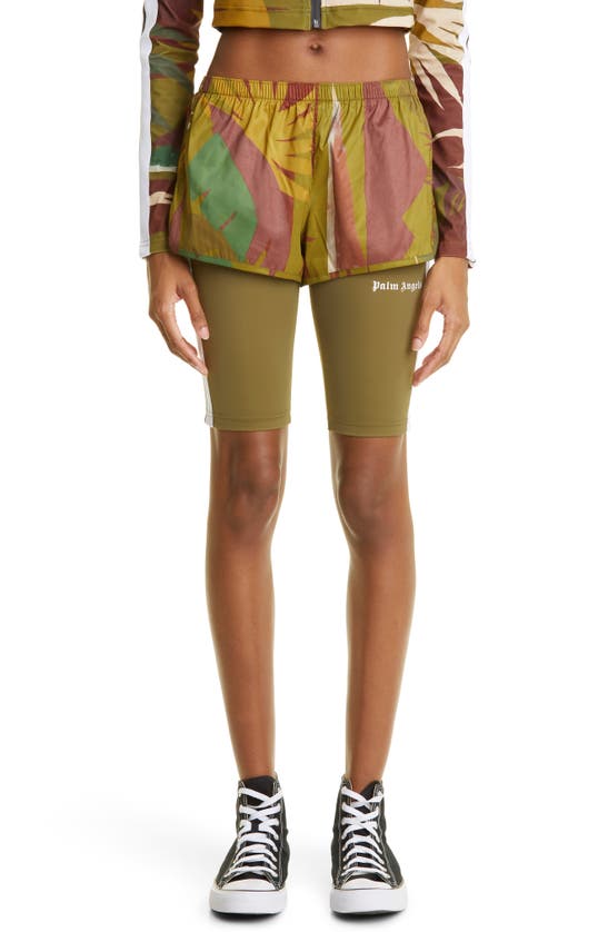 Shop Palm Angels Layered Shorts In Military Green