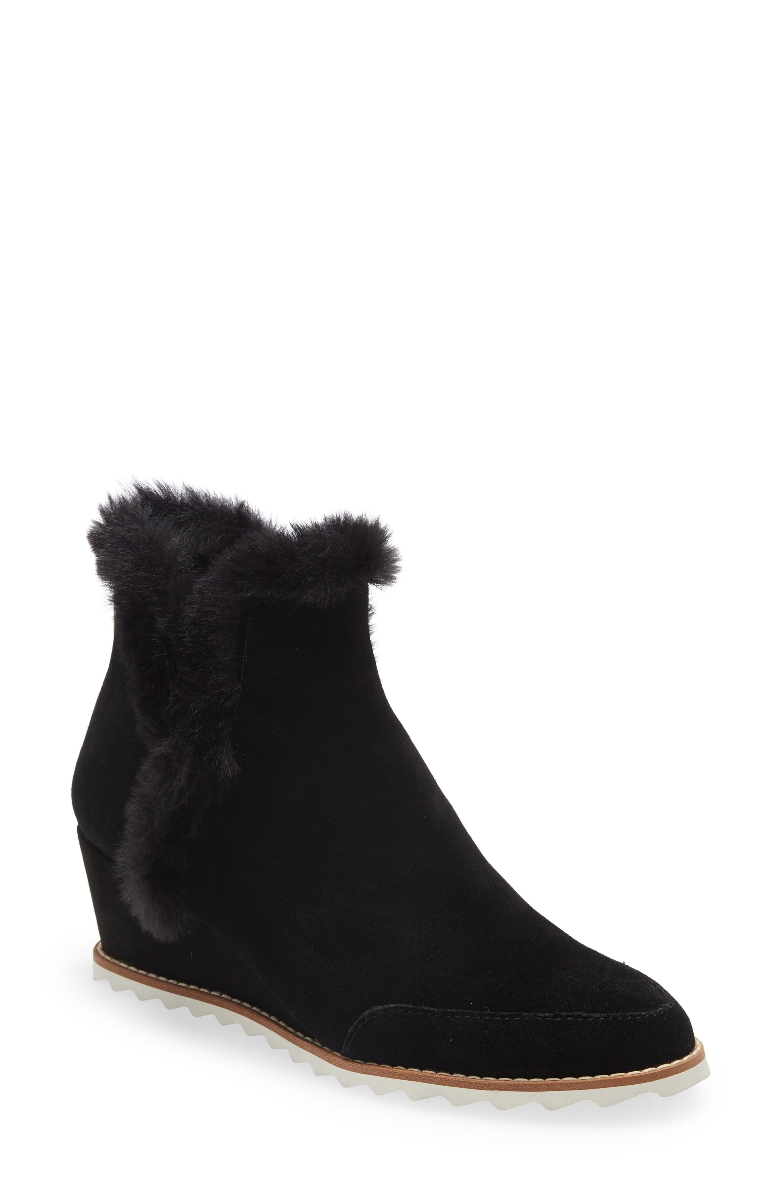 black wedge booties with fur