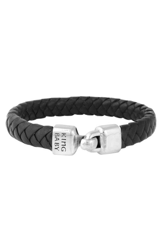 King Baby Braided Leather Bracelet In Silver/ Black