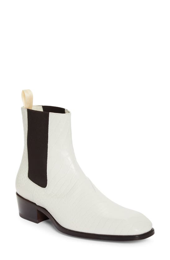 Shop Tom Ford Bailey Croc Embossed Chelsea Boot In Porcelain