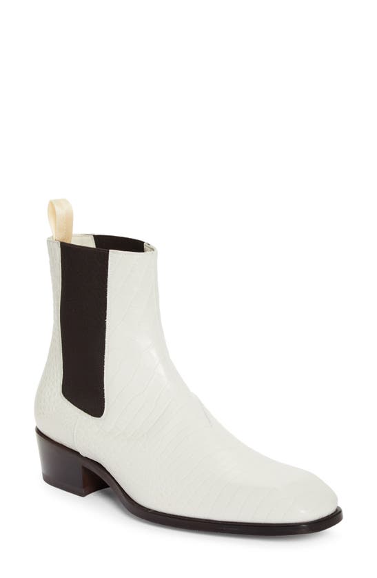 Tom Ford Bailey Croc Embossed Chelsea Boot In Porcelain