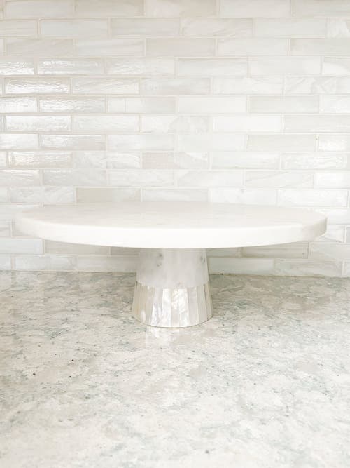 Anaya Marble Cake Stand With Mother Of Pearl Inlay In White