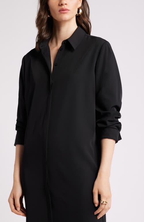 Shop Nordstrom Long Sleeve Satin Midi Shirtdress In Black