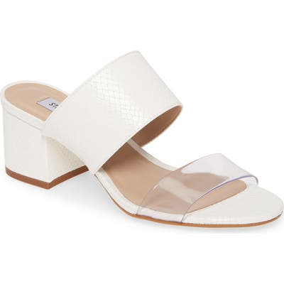 Steve Madden Irony Snake Embossed Clear Slide Sandal- White