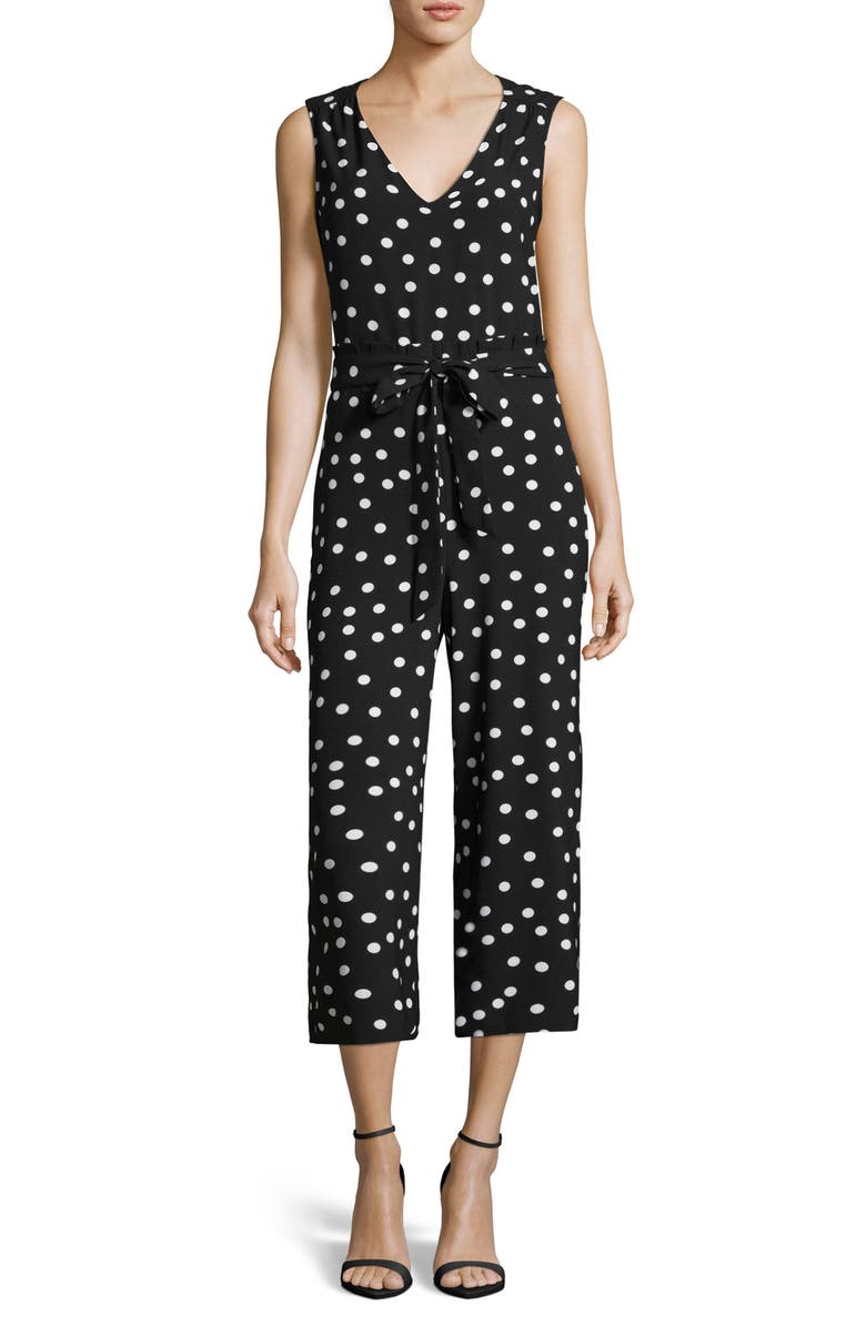 ECI Polka Dot Paperbag Waist Jumpsuit, Main, color, Black