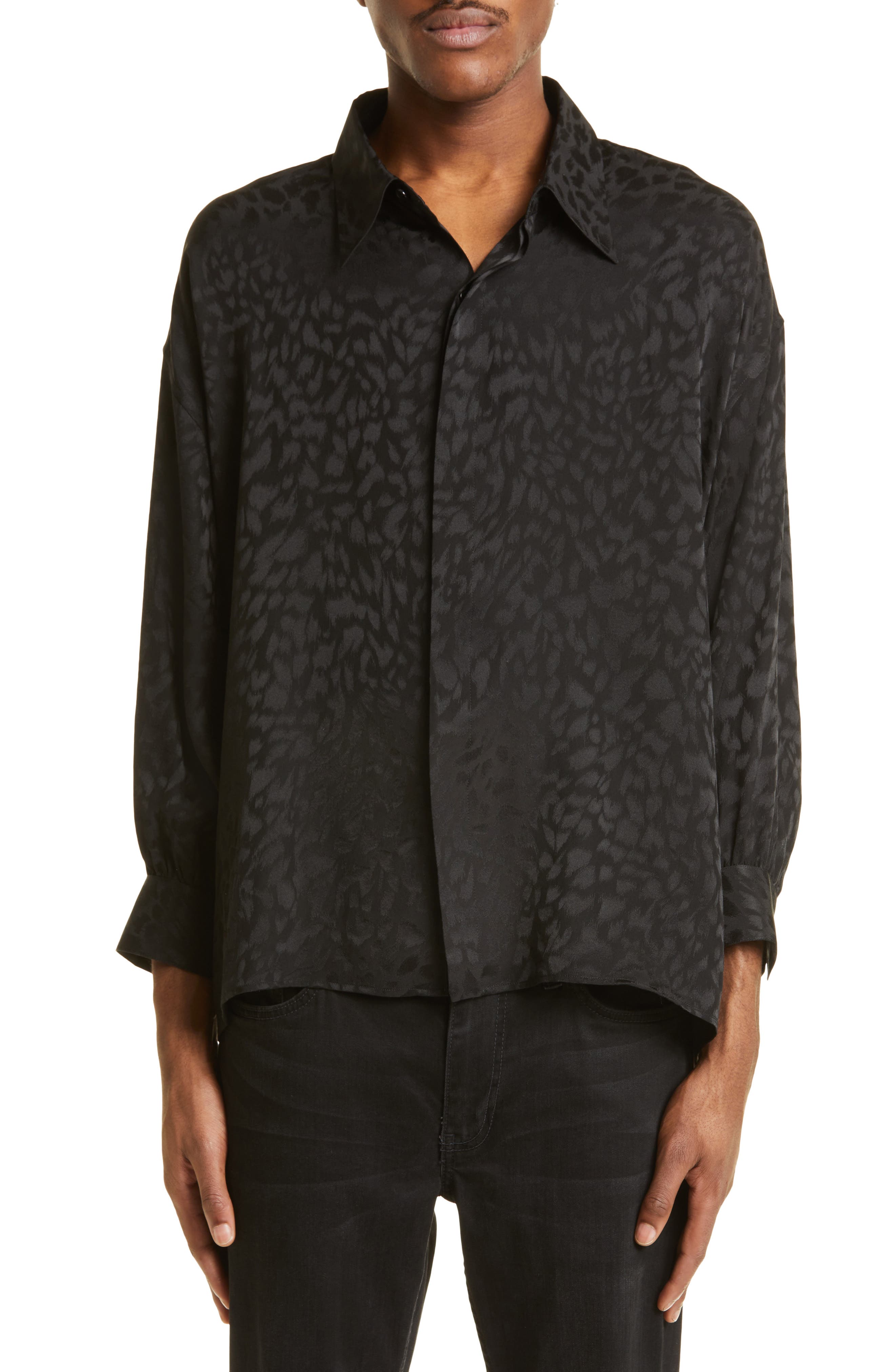 Saint Laurent Shark-collar leopard pattern shirt - Black